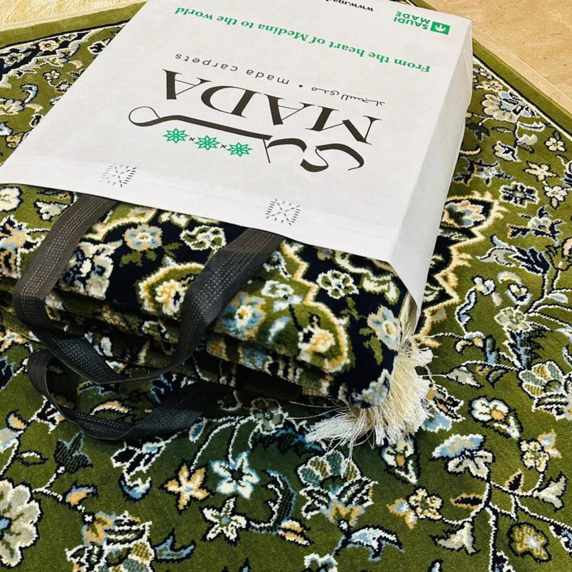 Al Rawdah Riaz-ul-Jannah Green Prayer Mat 8mm Thick, Made in Medina, Saudia Arabia